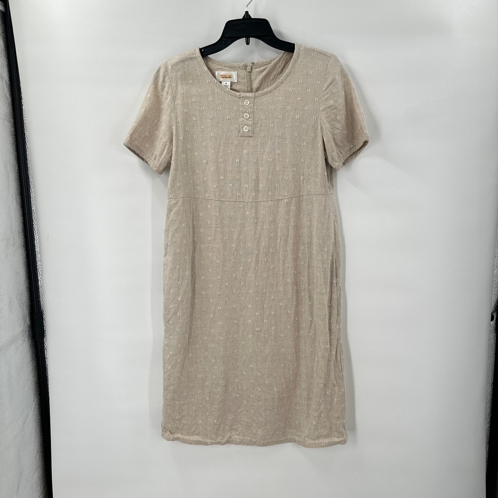 Talbots Shift Dress Linen Blend Size 8‎ Beige Textured Short Sleeve Coastal